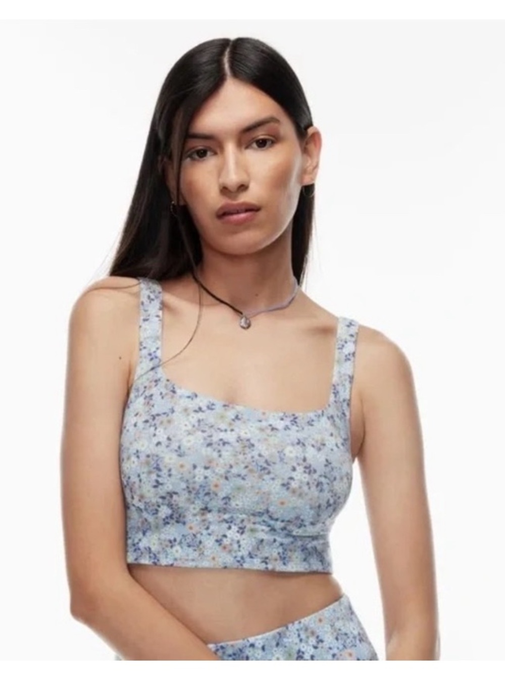 Wilfred Aritzia Ditsy Floral Square Neck Crop Tank Top Bralette Blue Size M